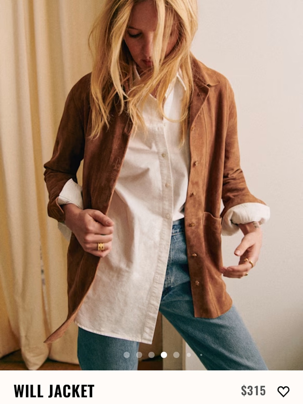 Sezane Brown Suede Button-Front Jacket